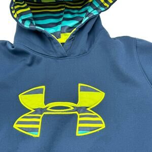 Under Armour SMALL UA Storm Hoodie Navy Yellow Teal Stripes soft pullover pocket